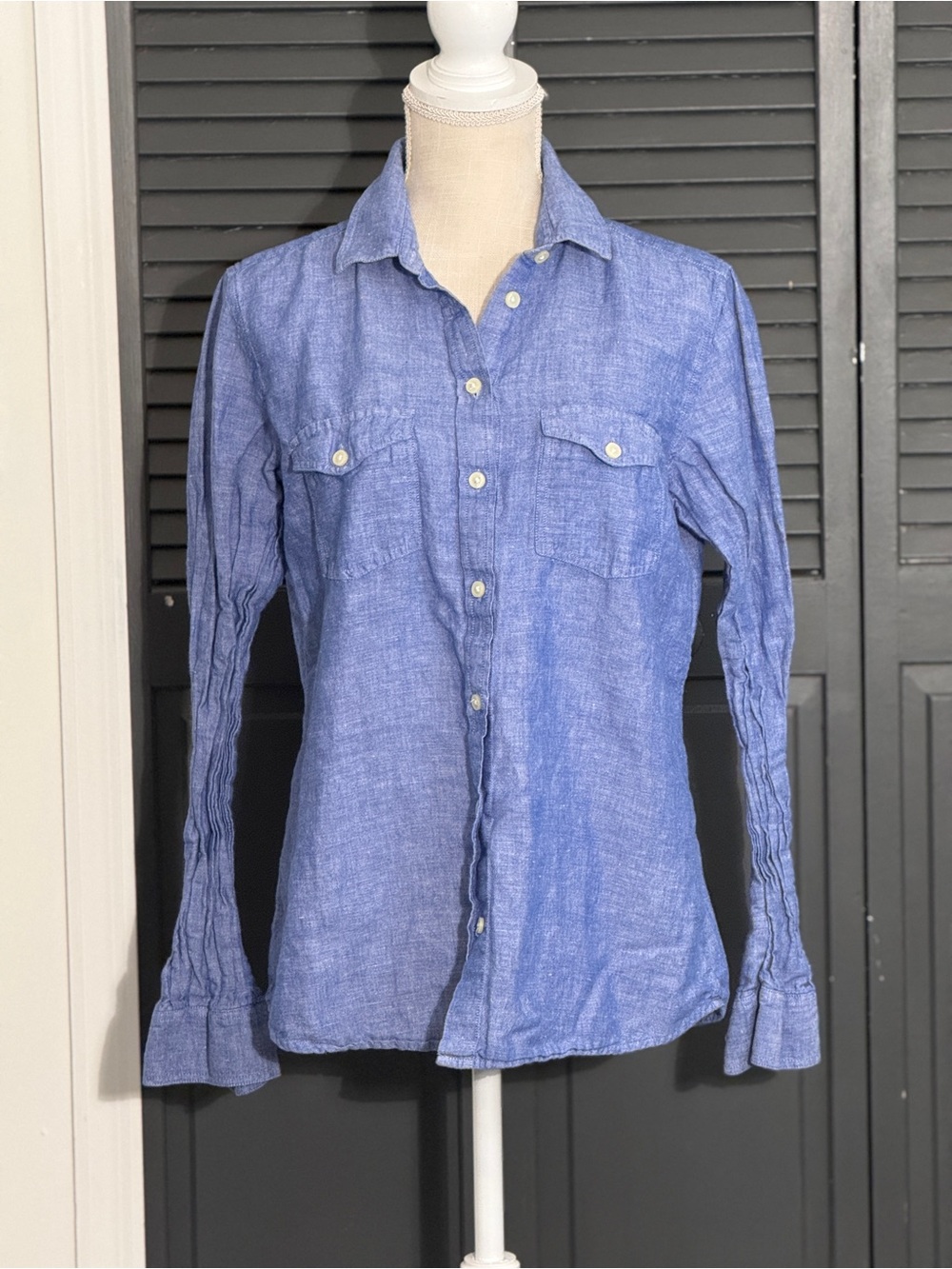 Banana Republic Blue Soft Wash Linen Blend Button-Down Shirt Size M